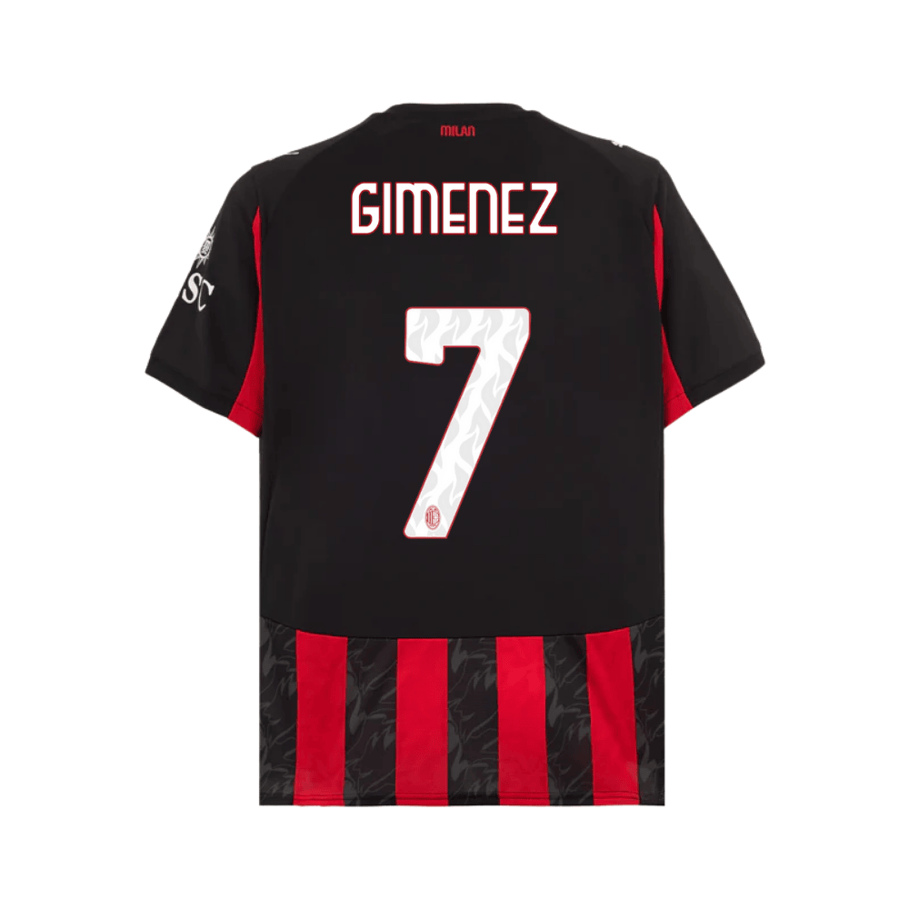 Santiago Gimenez 7 AC Milan 2025 26 Home Match Jersey Black Red 