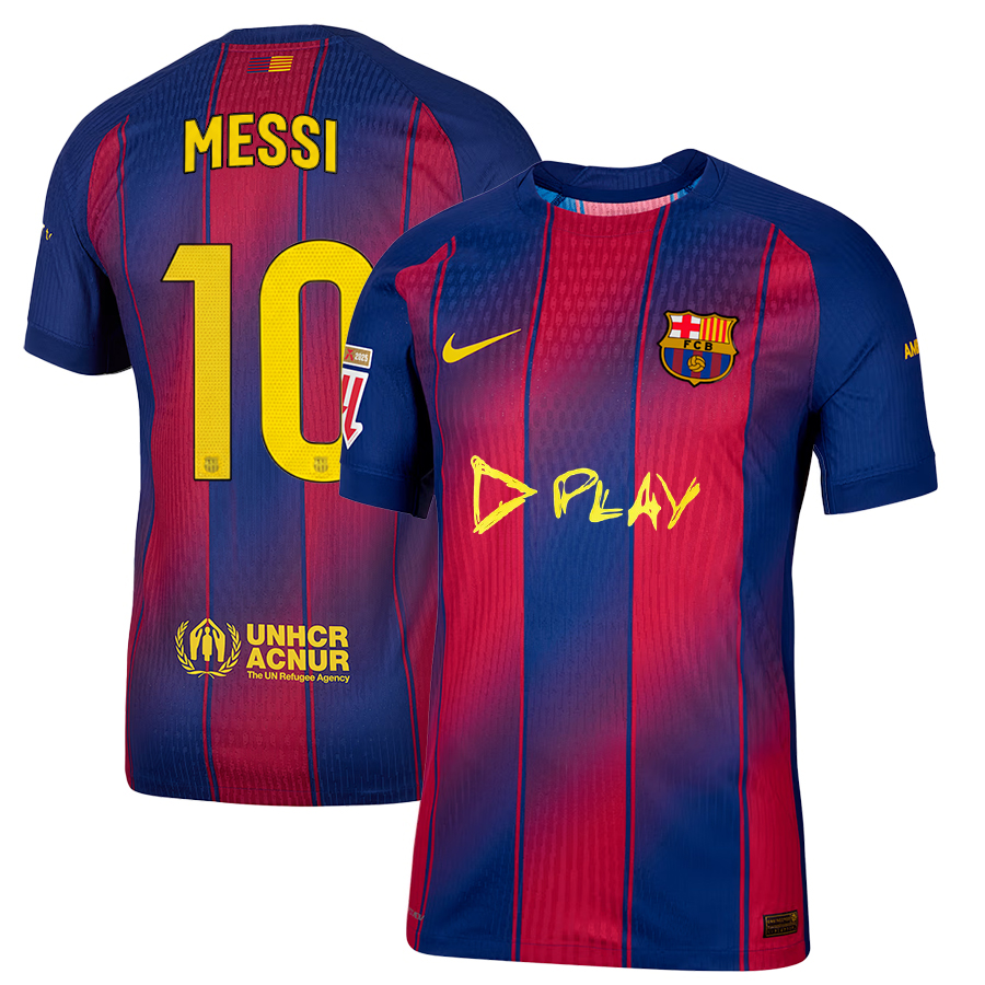 Lionel Messi #10 FC Barcelona x Ed Sheeran 2025-26 Home Match Jersey – Red blue